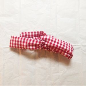 Handmade red and white gingham turban headband